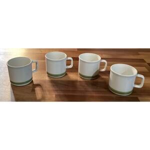 Spring Collection Stoneware Coffee Mugs Vintage 70s Set of 4 Green Rim at Bottom